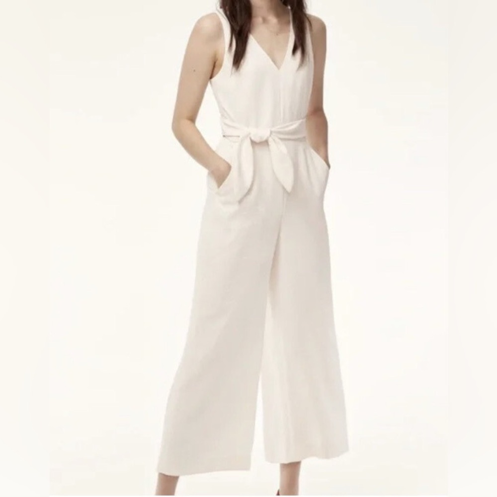 Aritzia Encoulement Cream Tie-Waist Jumpsuit